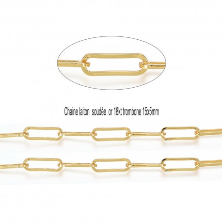 20cm chaine laiton CHCD025 Trombone or 18kt 15x5mm