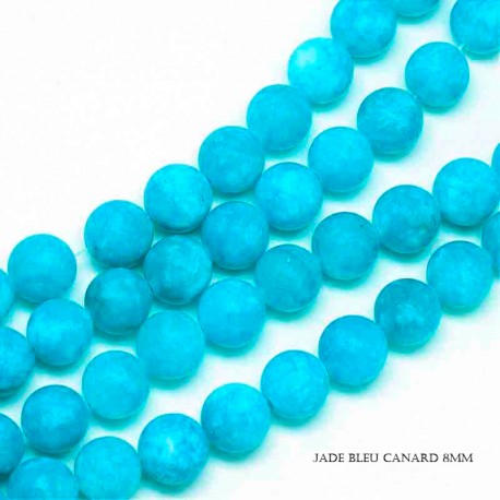 10 perles jade ronde givrée bleu vert 8mm