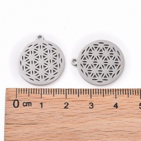1 Médaillon acier acier inoxydable fleur de vie 22x19.5mm
