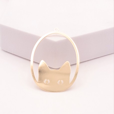 2 Estampes laiton or 24kt ovale tete de chat 37x28mm