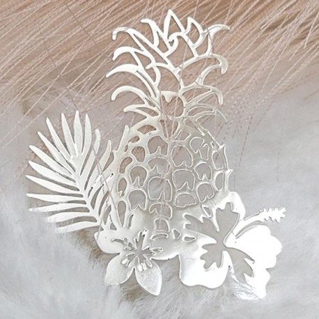 2 Estampes 41x35mm feuille et ananas plaqué argent