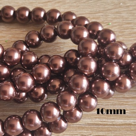 20 perles de verre nacrée chocolat 10mm
