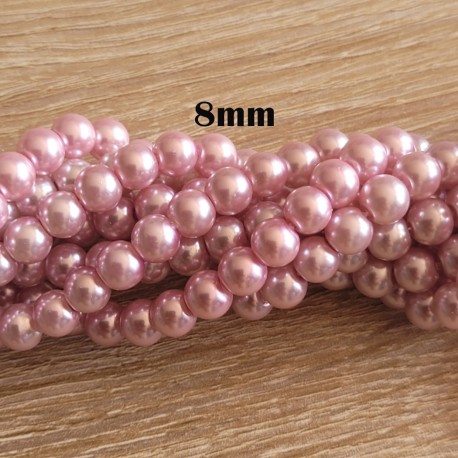 20 perles de verre nacrées rose pale 8mm