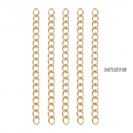 8 Chainettes rallonge acier  or 14KT 50mm