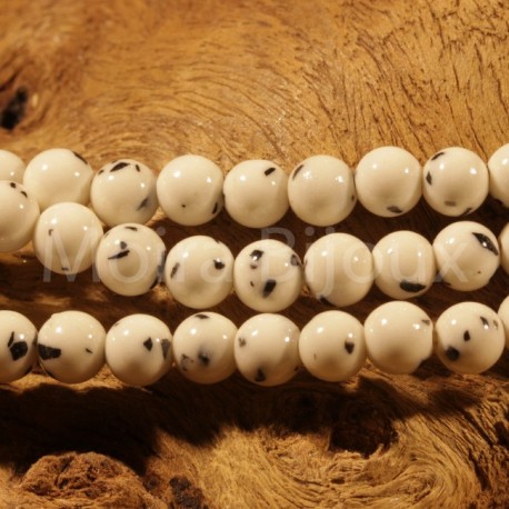 20 Perles jade ronde blanche mouchetées noir 4mm