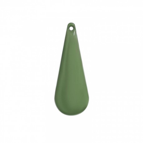 2 breloques sequins goutte laiton émaillés vert olive  27x10mm