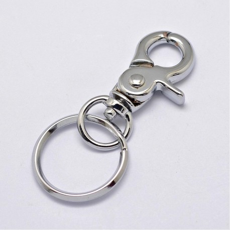 2 porte clefs mousqueton métal argenté couleur platine ciselé  68mm