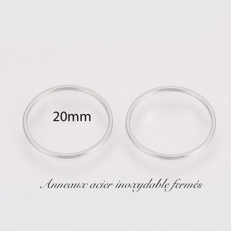 10 anneaux acier inoxydable fermés rond 19.5mm