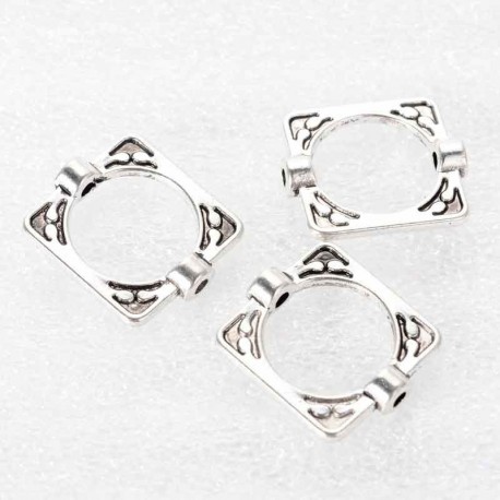 10 perles intercalaires carré métal argenté 16x14mm
