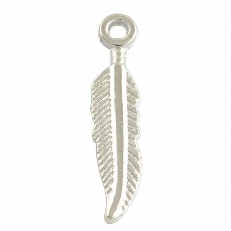 20 breloques plumes metal argente 21x4,5mm