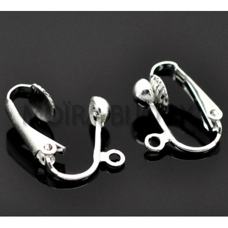 2 supports  attache boucles d'oreille clip laiton argent vif