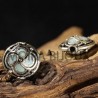 2 perles palets émailles argenté bleu pâle  ethnique 14x8mm