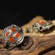 2 perles palets émailles argenté rouge  ethnique 14x8mm