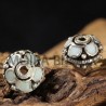 2 perles boulier émailles argenté bleu ethnique 11x7,5mm