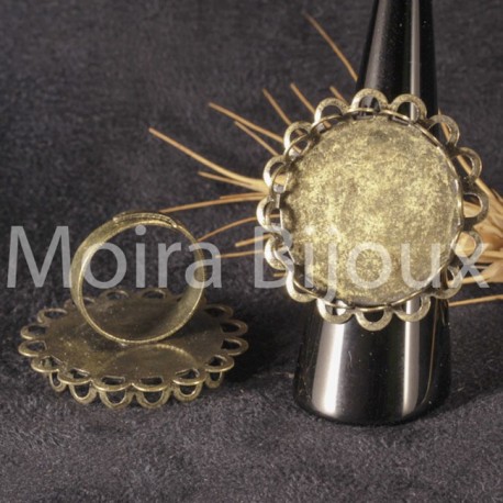 2 supports bague double plateau dentelle bronze 25mm