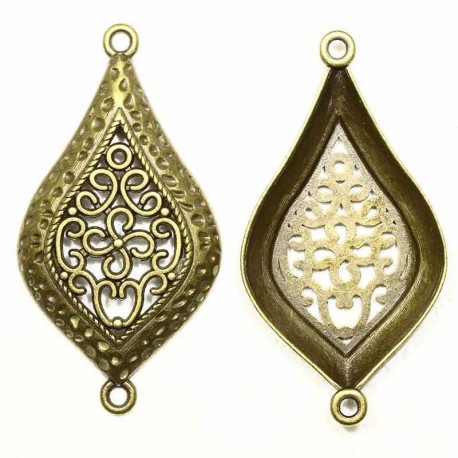 4 connecteurs goutte bronze filigrane 47,5x24mm