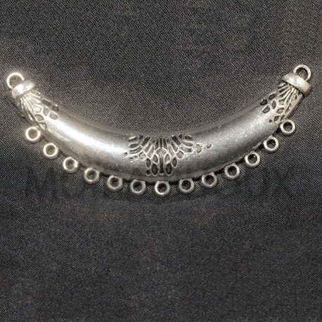 plastron connecteur demi-lune métal argenté  feuille ciselés 95x10mm