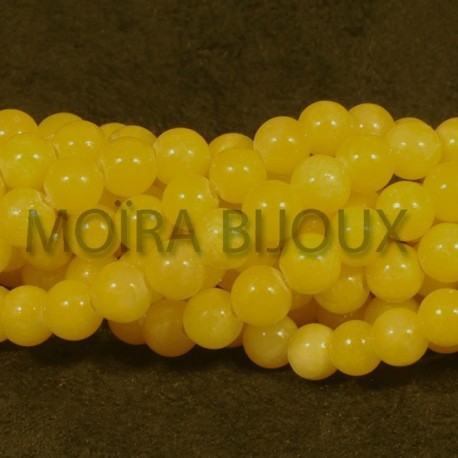 20 perles pierre  jade naturelle  ronde jaune clair 6mm