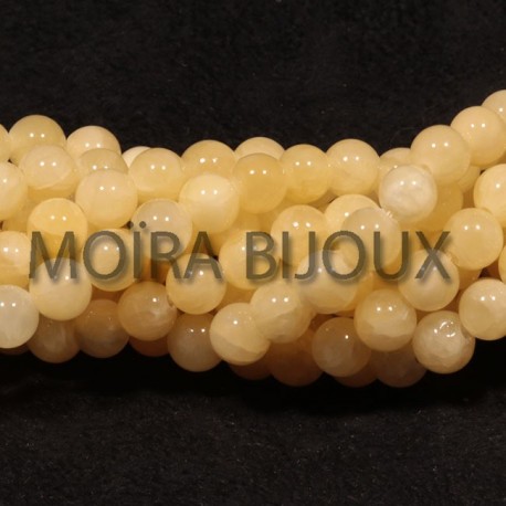 20 perles pierre jade ronde coquille d'oeuf 6mm