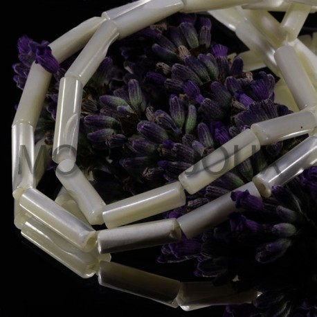 10 perles tubes en nacre naturelles reflet irisées 14x4mm