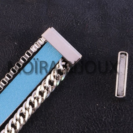 1 fermoir  acier inoxydable magnétique plat lisse argent  22x13x3mm