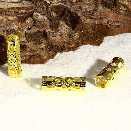20 perles tubes intercalaire laiton doré  filigrane 12x4mm