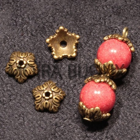 10 calottes coupelles bronze fleurs 5 pétales 10x4mm