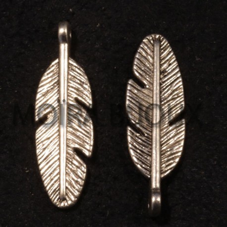 10 breloques plume argent lisse ovales 30x2mm