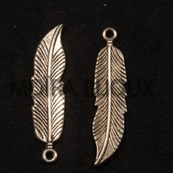 6 breloques feuilles argent  vif  lisse ovales 44x11mm