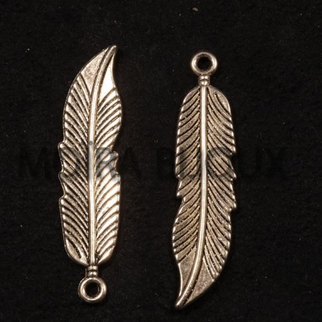 6 breloques feuilles argent  vif  lisse ovales 44x11mm