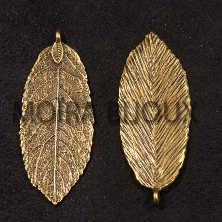 4 breloques feuilles bronze lisse ovales 48x24mm