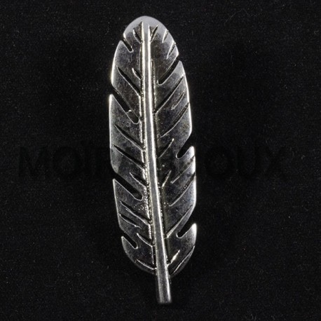 2 plumes perles passante métal argenté pour cuir 48x14.5mm