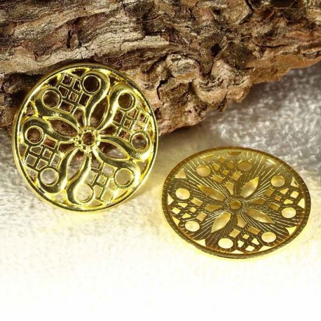 10 connecteurs rond doré  filigrane arabesque ethnique  24mm