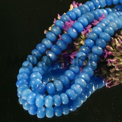 10 perles jade rondelles  facette bleu outre mer   6x4mm