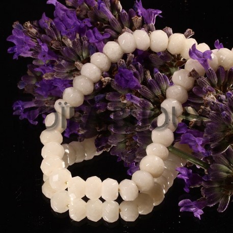 10 perles jade rondelles facette blanc cassé   6x4mm