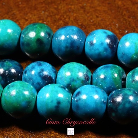 10 perles  rondes de chrysocole bleu vert du Chili 6mm