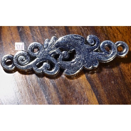 2 pendentifs connecteur feuille ethnique arabesque vintage argenté  36x11mm