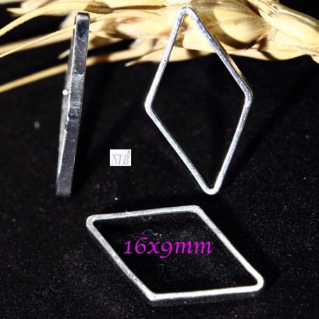 10 anneaux  losanges fermés lisse laiton argenté   16x9mm