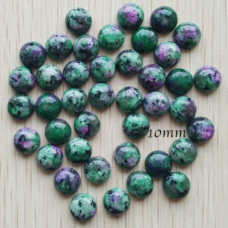 2 cabochons pierre rubis fuschite rond fond plat 10mm