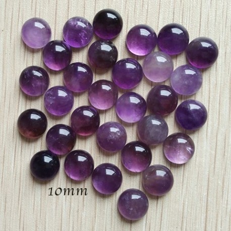 2 cabochons pierre cabochon amethyste  rond fond plat 10mm