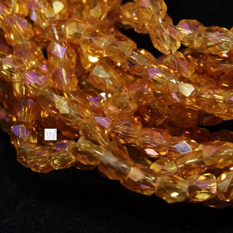 30 perles de verre  de bohème facette orange /doré AB 4mm