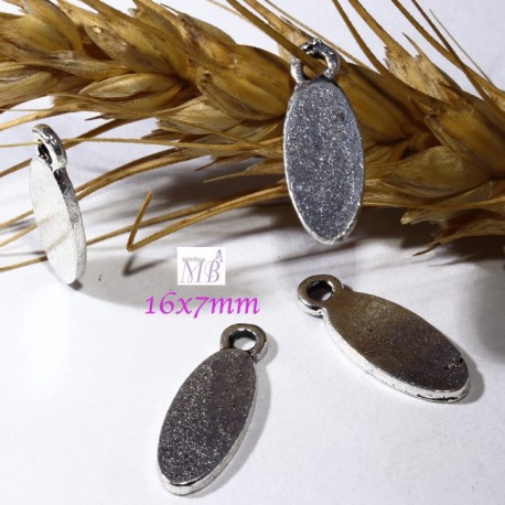 20 breloques ovale argent lisse plat 16x6mm