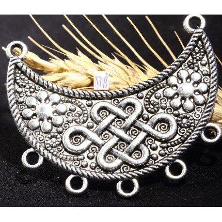2 connecteurs pendentif noeud chinois  métal couleur argenté  40x47mm