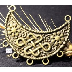 2 connecteurs pendentif noeud chinois  métal couleur bronze 40x47mm