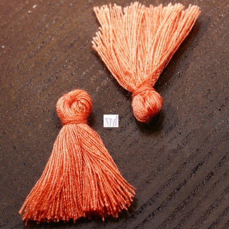 10 pompons breloque coton saumon orange  25x5mm