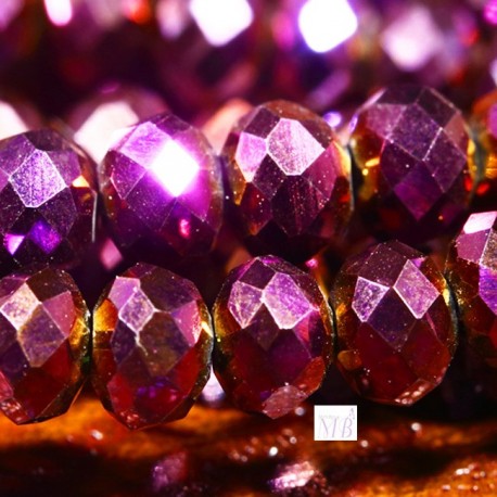 30 perles boulier verre facette  framboise /or 4x3mm