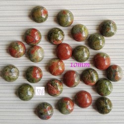 2 cabochons pierre naturelle unakite orange /vert  10mm