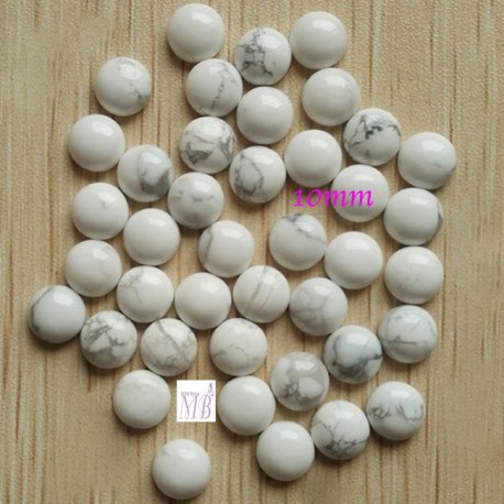 2 cabochons pierre naturelle howlite blanche marbré   10mm