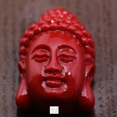 4 perles  têtes de bouddha corail synthétique rouge  25x16mm