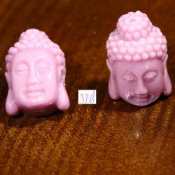 4 Têtes de bouddha miniature lilas /mauve percées 15x11mm
